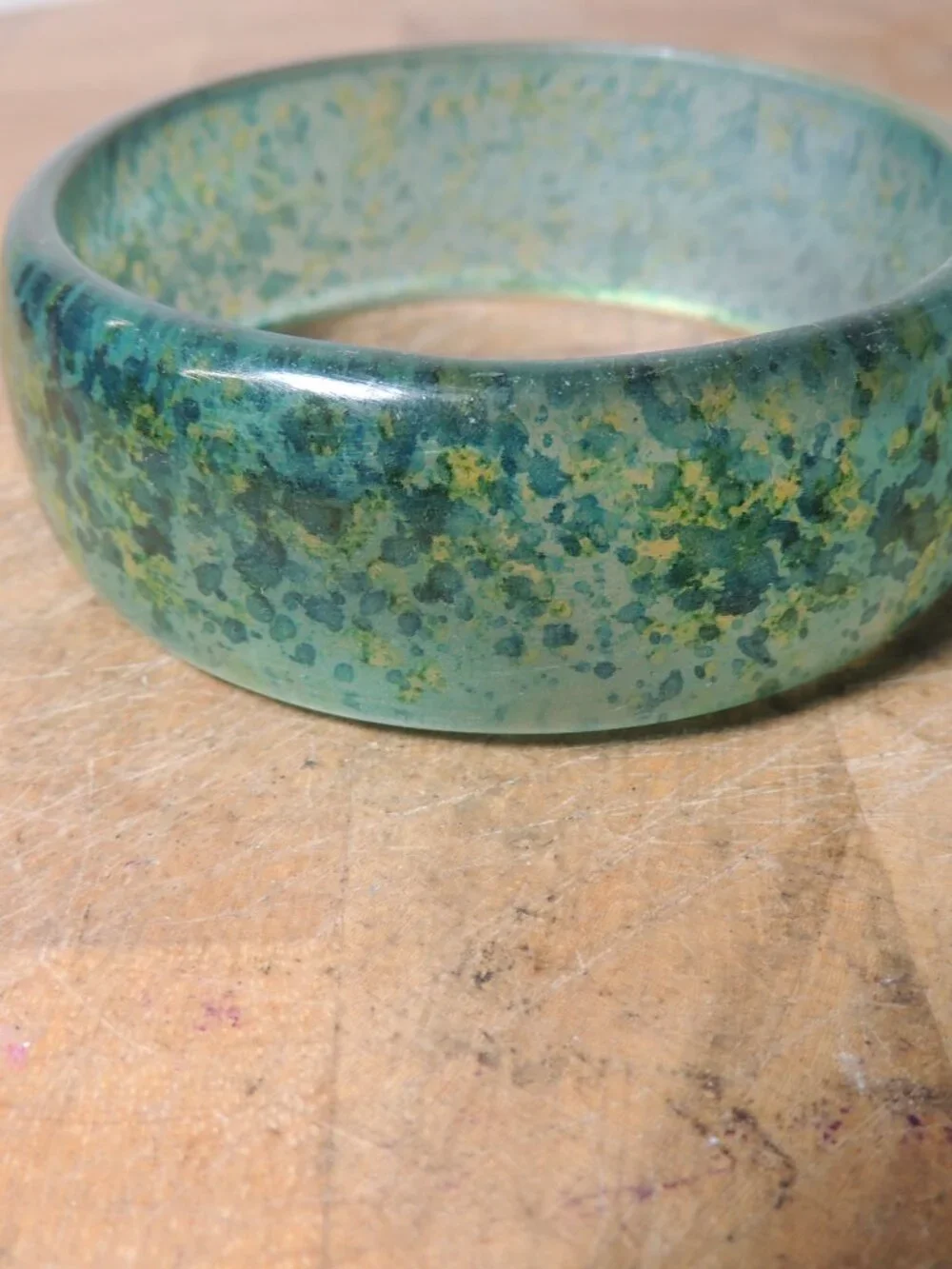 Vintage Blue Green Mottled Plastic Bangle Bracelet Boho
